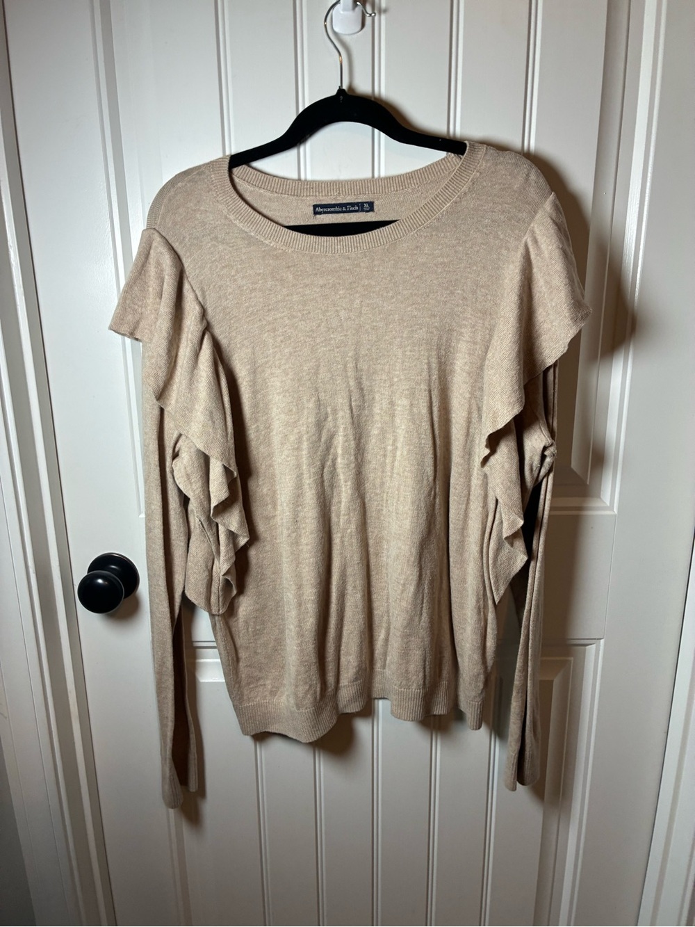 Abercrombie & Fitch Beige Ruffle-Sleeve Crewneck Sweater